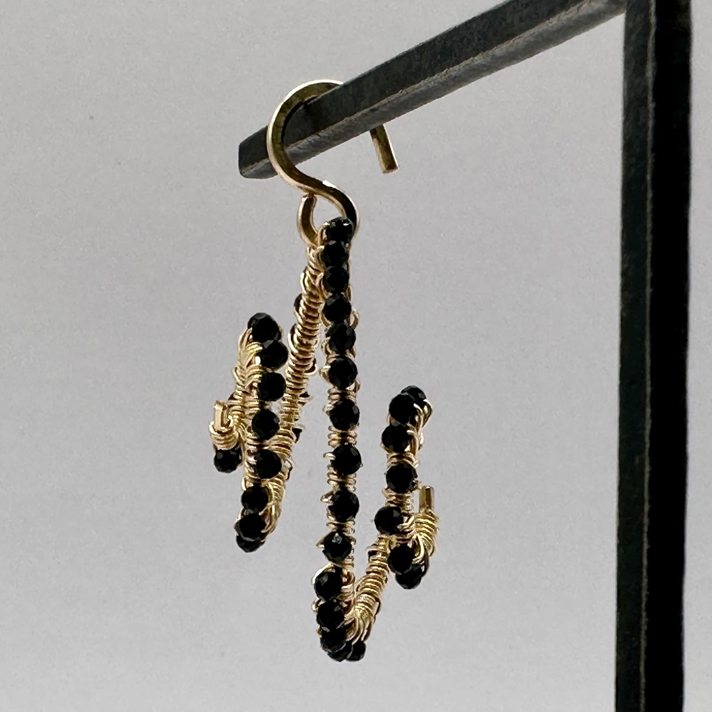 Hand-Hammered Double Spiral Dangles: Black Tourmaline