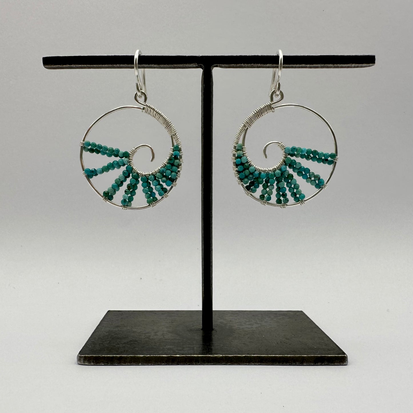 Hand-Hammered Spiral Wave Dangles: Tibetan Turquoise