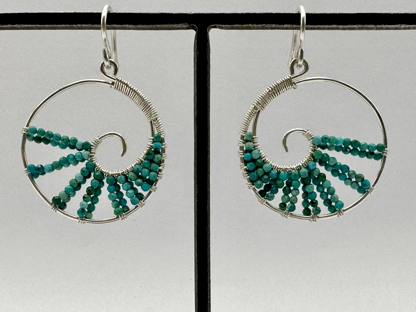 Hand-Hammered Spiral Wave Dangles: Tibetan Turquoise