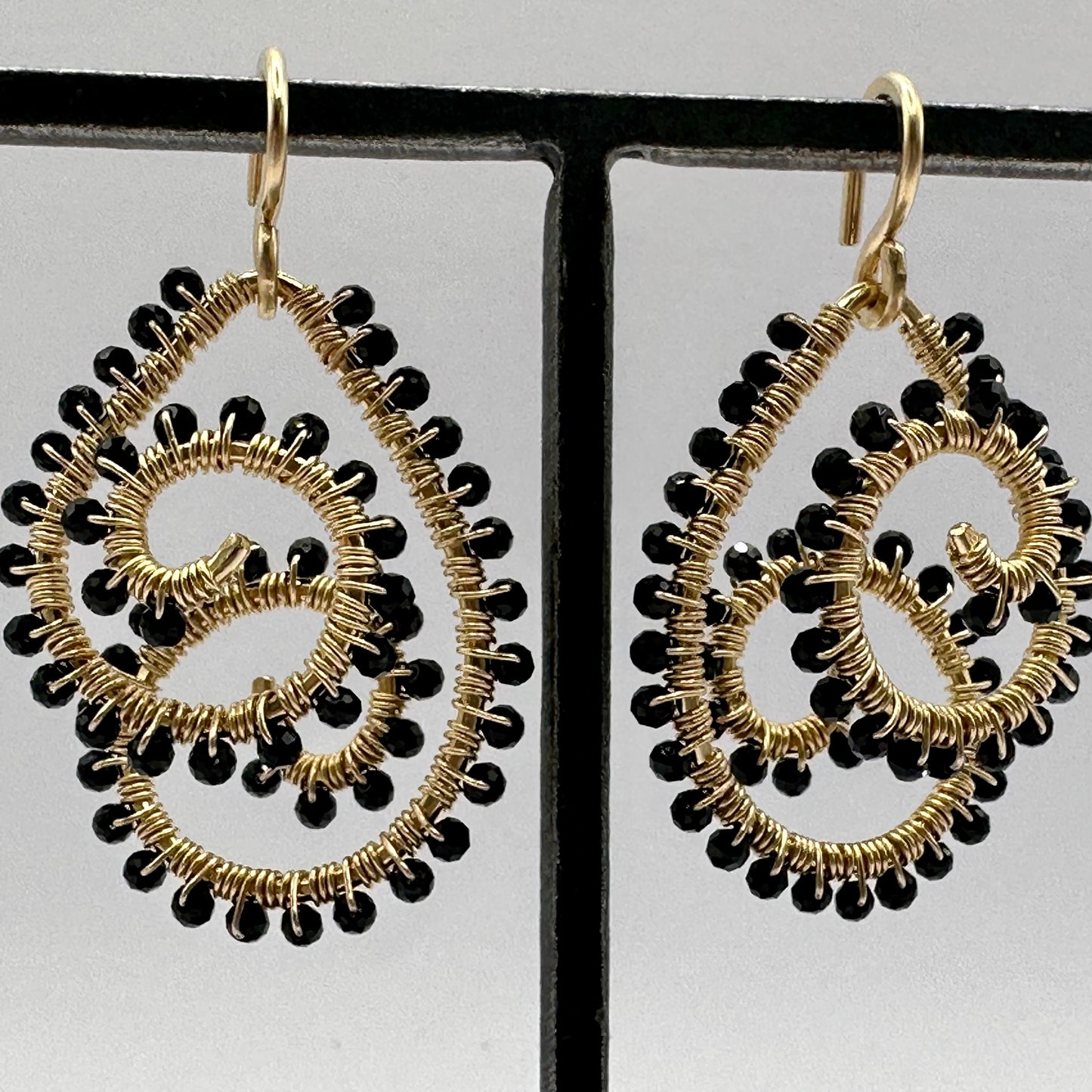 Hand-Hammered Double Spiral Dangles: Black Tourmaline