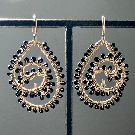 Hand-Hammered Double Spiral Dangles: Black Tourmaline