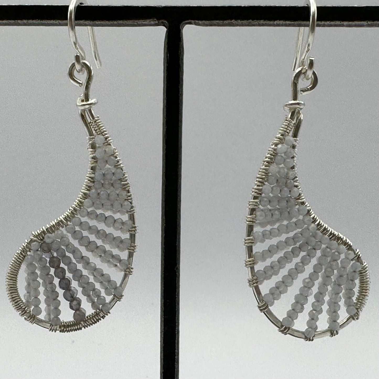 Hand-Hammered Paisley Dangles: Blue Chalcedony with Labradorite