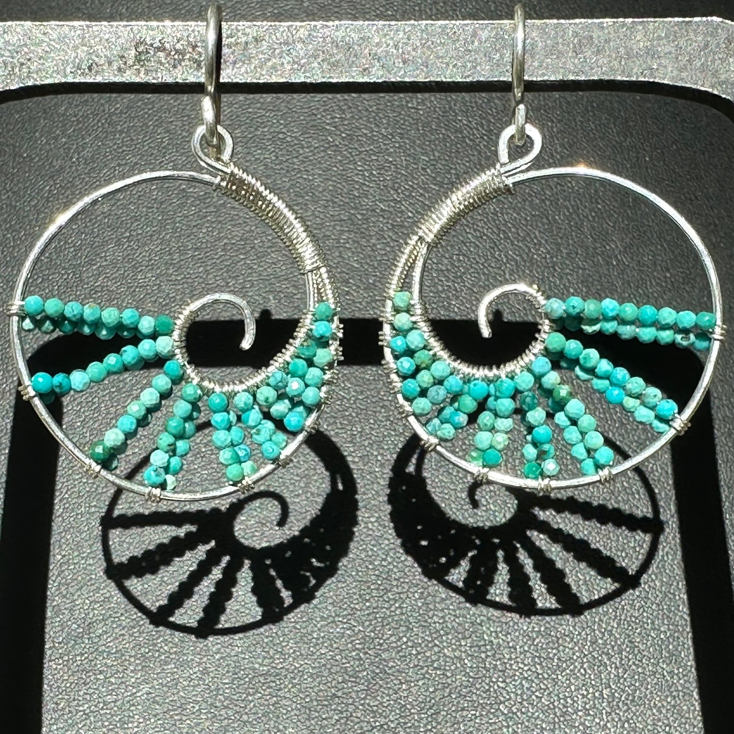 Hand-Hammered Spiral Wave Dangles: Tibetan Turquoise