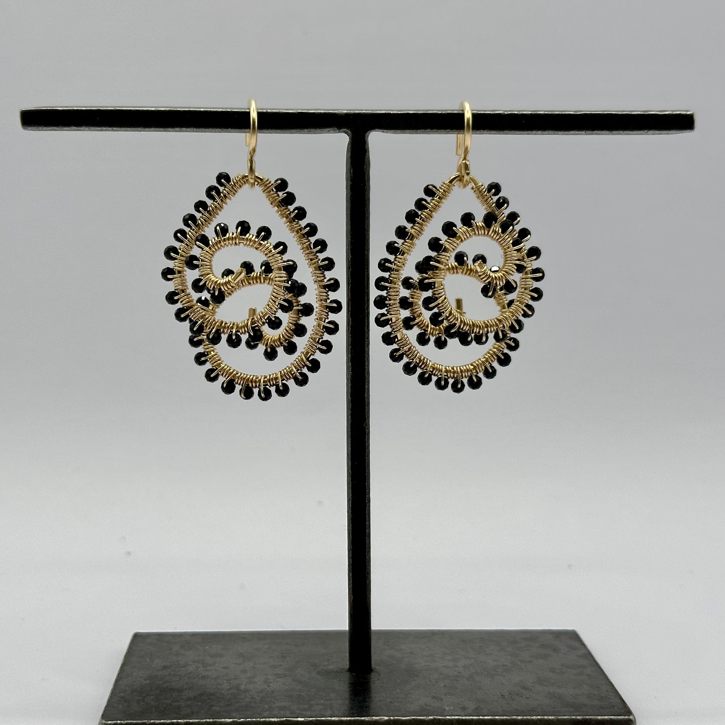 Hand-Hammered Double Spiral Dangles: Black Tourmaline