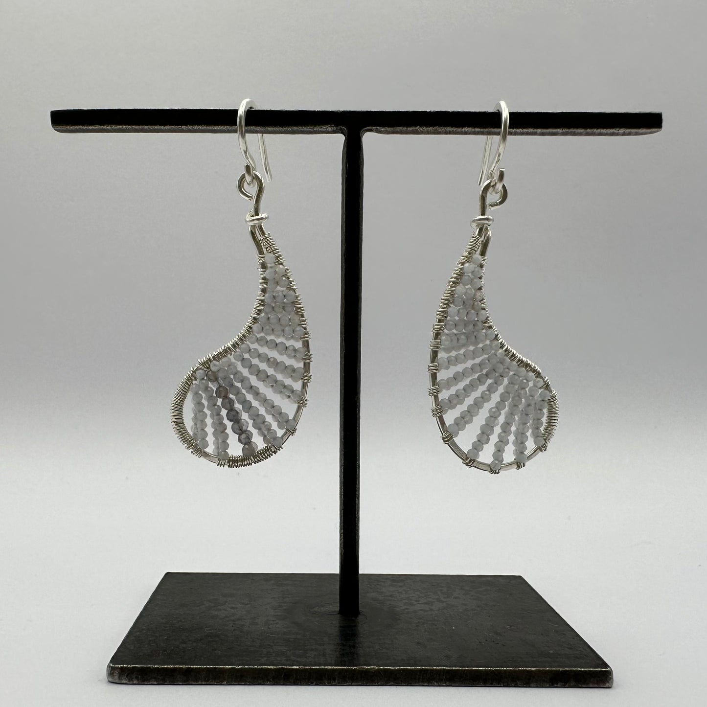 Hand-Hammered Paisley Dangles: Blue Chalcedony with Labradorite