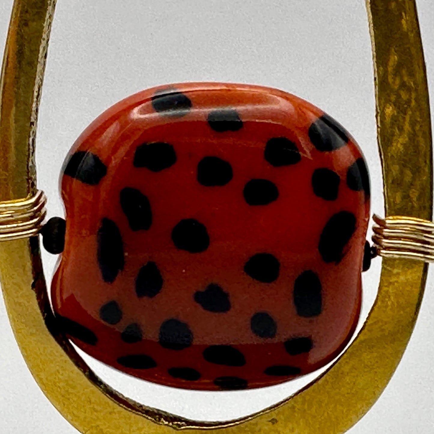 Kenyan Clay Bead Earrings: brass with burnt orange polka-dot beads
